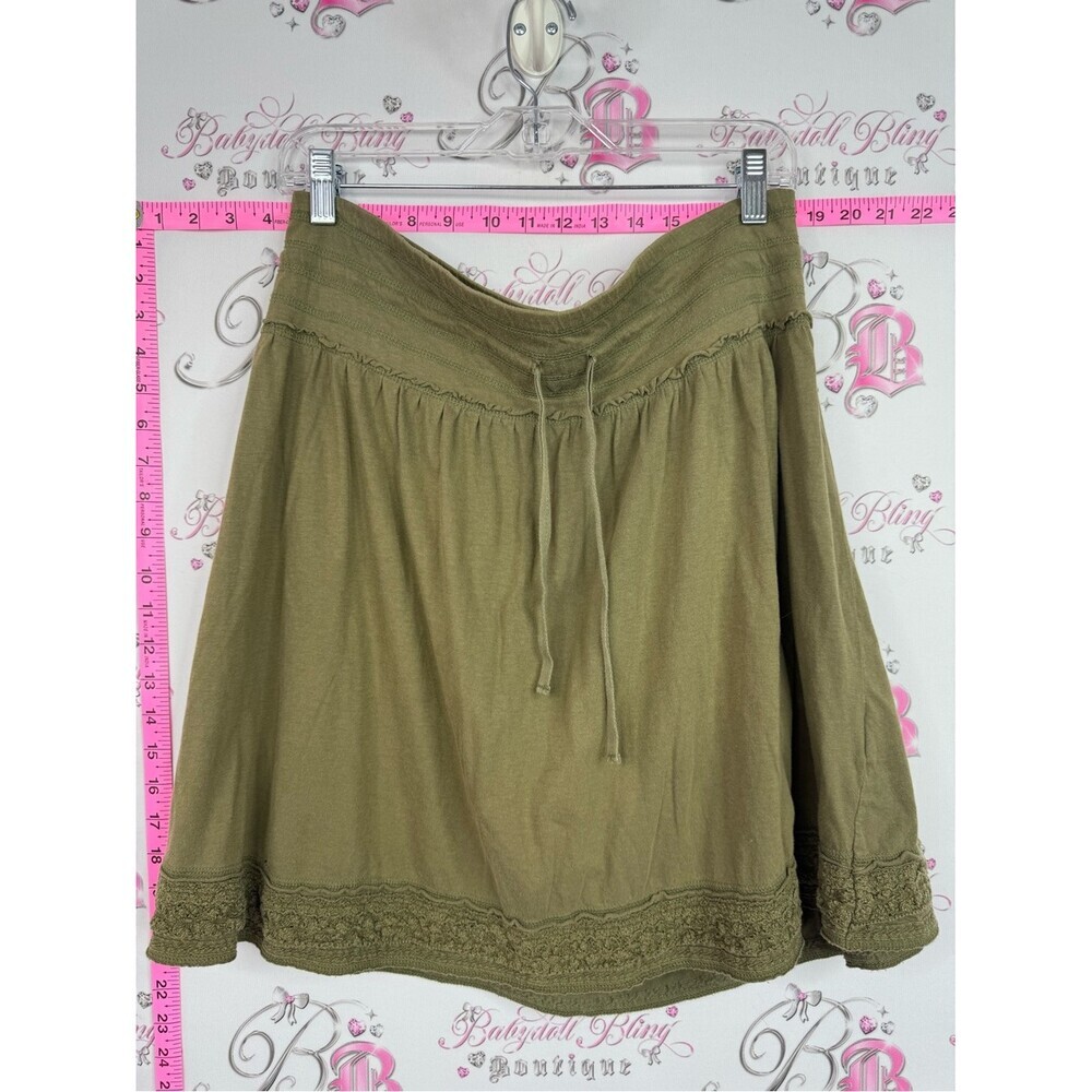 LOGG skirt crochet hem Casual Olive Drawstring Midi Skirt